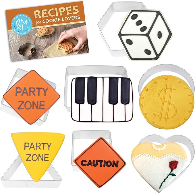 R&M Shapes Cookie Cutter 7-Piece Gift Set-Includes Squares, Rectangle, Triangle, Hexagon, Circle, Heart Cookie Cutter with Recipe Card - Steel