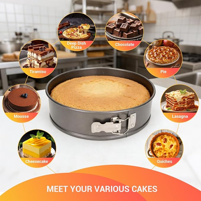 Springform Pan 9 Inch Nonstick for Cheesecake, 2 Pcs Cheesecake Pan with Lids & Removable Bottom, Gray Carbon Steel Cake Pan wth 50 Parchment Papers for Pie Cake Pizza