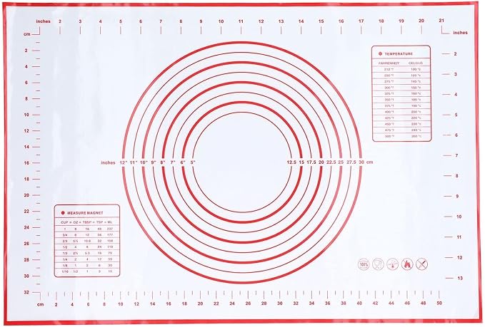 Silicone Pastry Baking Mat Dough, Non Slip Silicone Pastry Mat Extra Large with Measurements Kitchen Counter Kneading Cooking Board Pad Matt for Pie Pizza Cookies Fondant Making