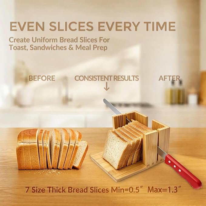 Bagel Slicer Holder, Adjustable Bagel Slicers Cutter with 7 Width Settings | Large Bagel Slicer for Large and Small Bagels, Safe Bagel Cutter Slicer Easy-Clean, Bamboo Bagel Cutter with Non-Slip Base
