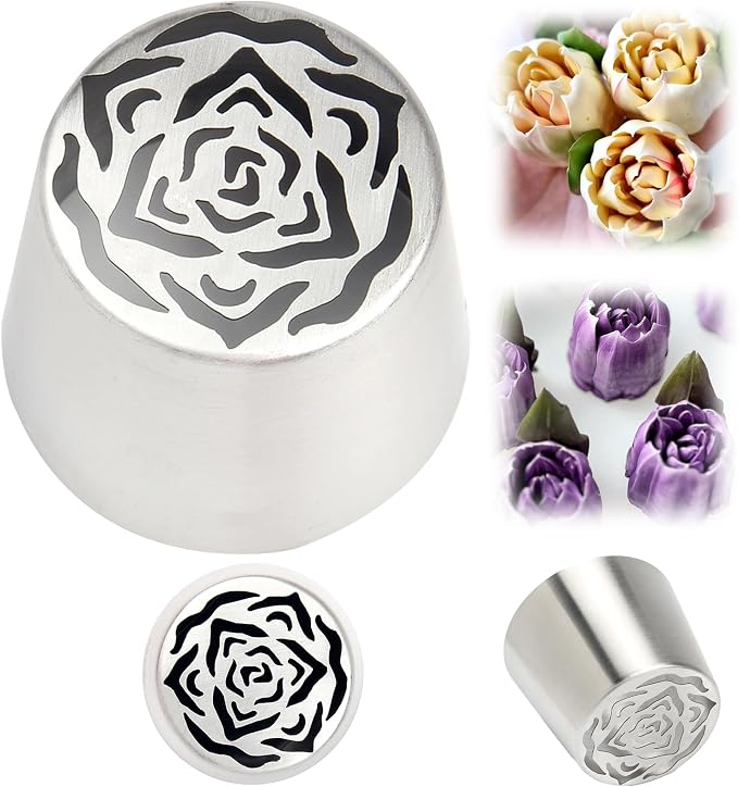 Extra Large Russian Piping Tips - Stainless Steel Flower Nozzles Set for Cake Decorating, Rose & Floral Icing Tips for Cupcakes, Cookies Professional Baking Tools (XXL, Style 58)