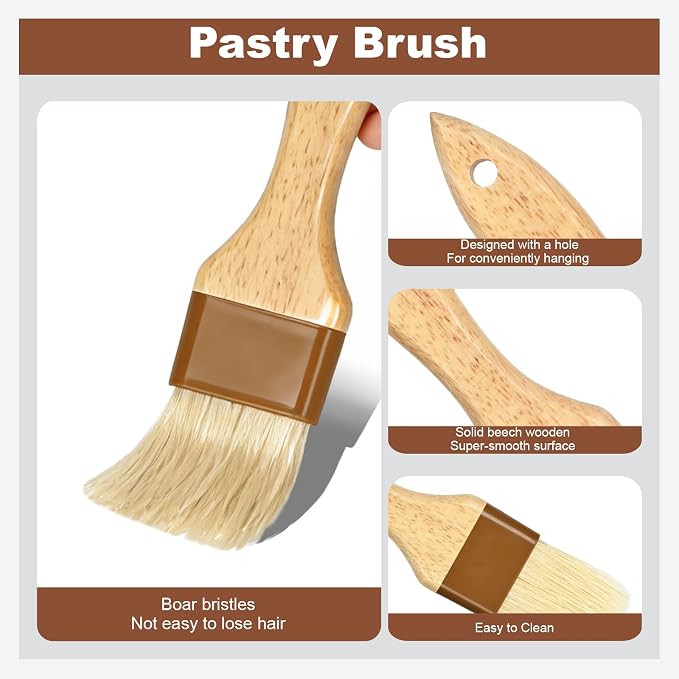 4 pcs Pastry Brush, Natural Bristle Basting Brush for Cooking and Baking, Premium BBQ Brushes for Butter, Oil, Egg, Sauce, Turkey, Marinade and Kitchen Food by SFIUYLB