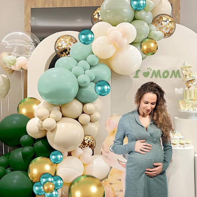 MEBAY Green Gold White Balloon Arch Kit, 147PCS Dark Green Ivory Gold Metallic Pastel Green Balloons Garland for Birthday Wedding Baby Bridal Shower Party Decorations
