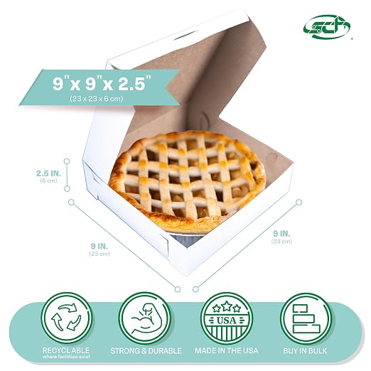 Southern Champion Tray 0953 Premium Clay-Coated Kraft Paperboard White Non-Window Lock Corner Bakery Box, 9" Length x 9" Width x 2.5" Height (Case of 250)