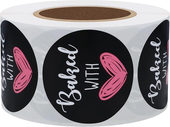 Hybsk Baked with Love Stickers for Bakeries Bake Sales Presents Seals Weddings Baby Showers Events Baking Stickers(1.5 inch)