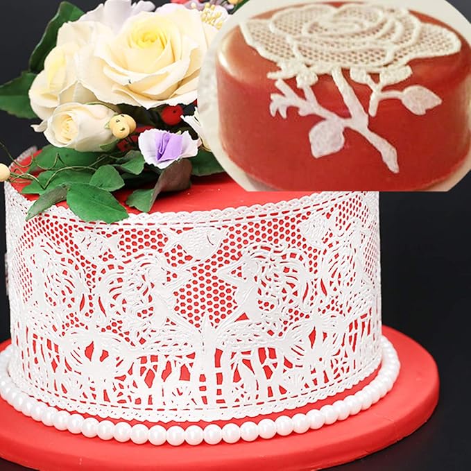 wedding Silicone Lace Mat, rose Cake Decorating Mold, flowers cake Decorating Tools for Edible Lace Fondant Mold, Sugar-Lace Cupcake Mat