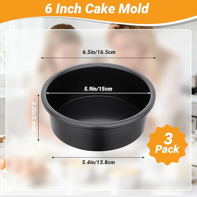 Beasea 6 Inch Cake Pan Set of 3, Heavy Duty Carbon Steel Cheesecake Pan, Nonstick Round Layer Cake Mold Tin for Home Baking Bakeware Oven