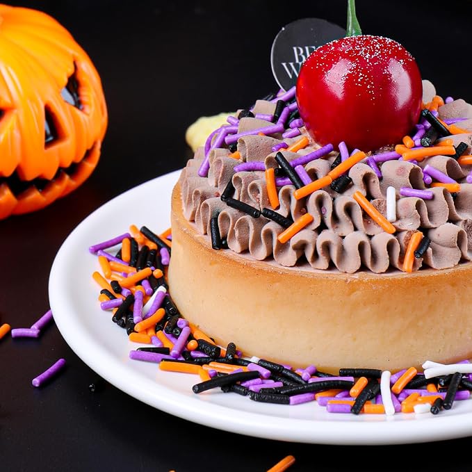 Halloween Jimmies Sprinkles - Black Orange Purple White Jimmies Mix for Cake Decorating, Edible Cookie Cupcake Decorations for Halloween Baking & Party Treats