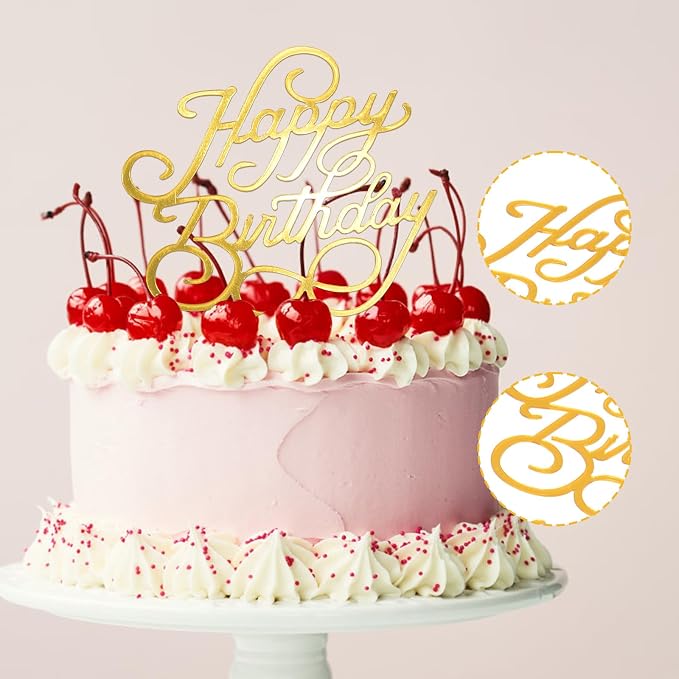 10PCS Gold Happy Birthday Cake Toppers Mirror Acrylic Cake Toppers, Gold Acrylic Birthday Cupcake Toppers for DIY Cake Decor Cake Tools Birthday Party Supplies
