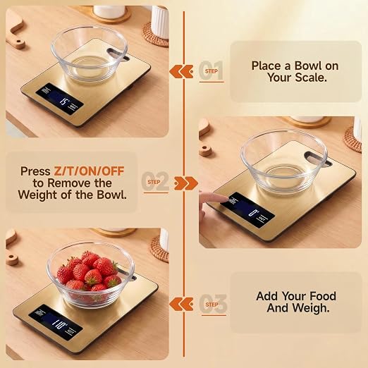 Digital Kitchen Scale & Food Weight Scale with Hang Loop, 11lb Baking Scale for Home and Kitchen, Precise Scales with Grams and Ounces, Stainless Steel (Champagne Gold)