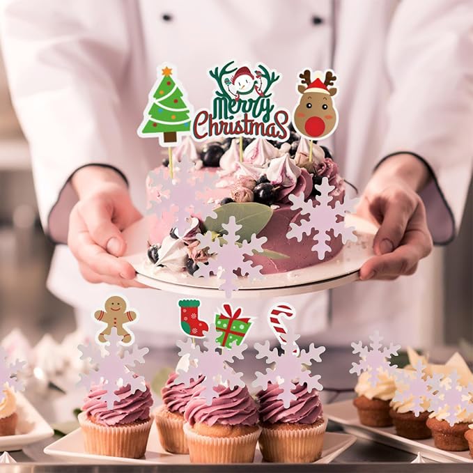 50PCS edible snowflakes for cake decorating Pink edible christmas cake decorations Wafer Paper snowflake cupcake toppers for Christmas Winter Holiday Frozen Theme Party Supplies