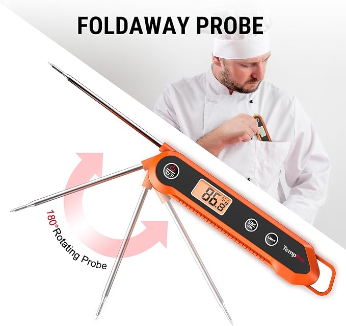 TempPro Digital Instant Read Meat Thermometer for Grilling, Waterproof Food Thermometer with Calibration Backlight Baking Bread Candy Thermometer Cooking Gift for Dad Husband (Previously ThermoPro)