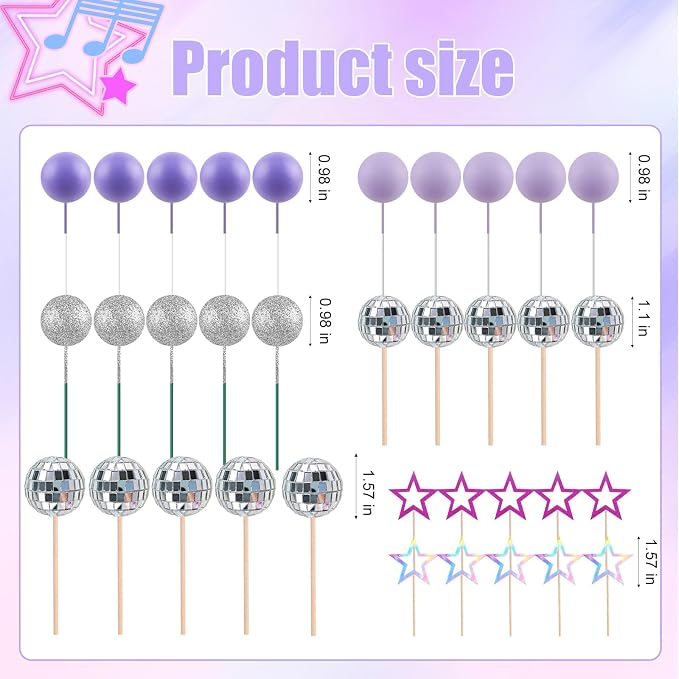 MEMOVAN Purple Disco Ball Cake Topper Singer Stars Cake Decorations | Kpop Cake Topper Popular Singer Birthday Cake Decorations Disco Ball Cake Decoration for Pop Music Disco Bachelorette Party