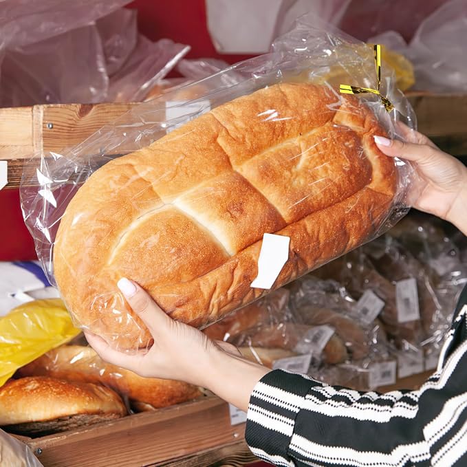 Plastic Bread Bag for Homemade Bread, 30pcs Large Bagel Bags with 50pcs Ties, Clear Bread Loaf Bags For Sandwich Bakery Treat Storage (18×8×4 in)