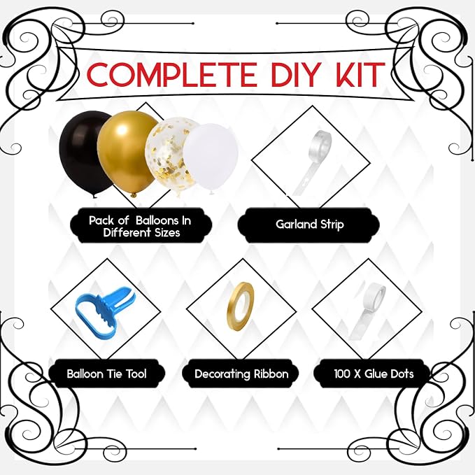 Archloon Black and Gold Balloons Arch Kit, 134pcs black and gold balloon garland kit with Black White Metallic Gold Confetti, Balloons Arch Kit for Graduation, Baby Shower, Birthday and Wedding…