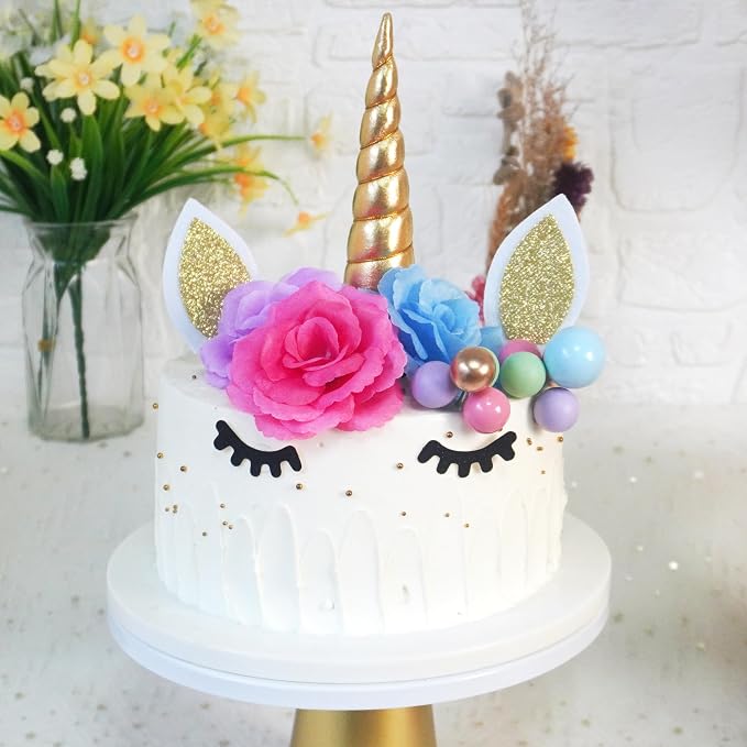 38 PCS Unicorn Cake Topper Unicorn Flower Cake Decorations with Flowers Balls Stars Unicorn Happy Birthday Cake Decorations (Flower)