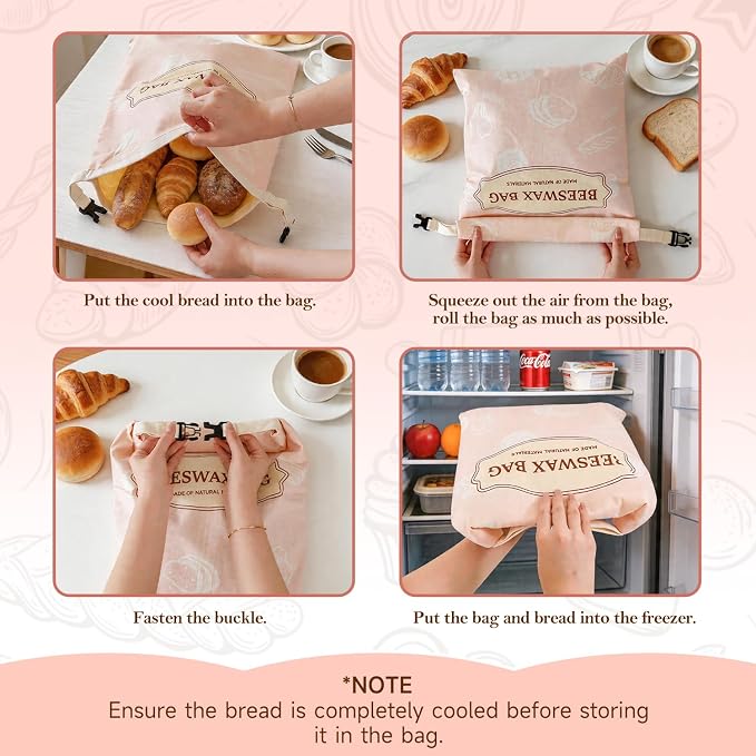 Beeswax Bread Bags for Homemade Bread, 2 Packs XL Reusable Cotton Linen Sourdough Bread Bags to Keep Bread Fresh (pink)