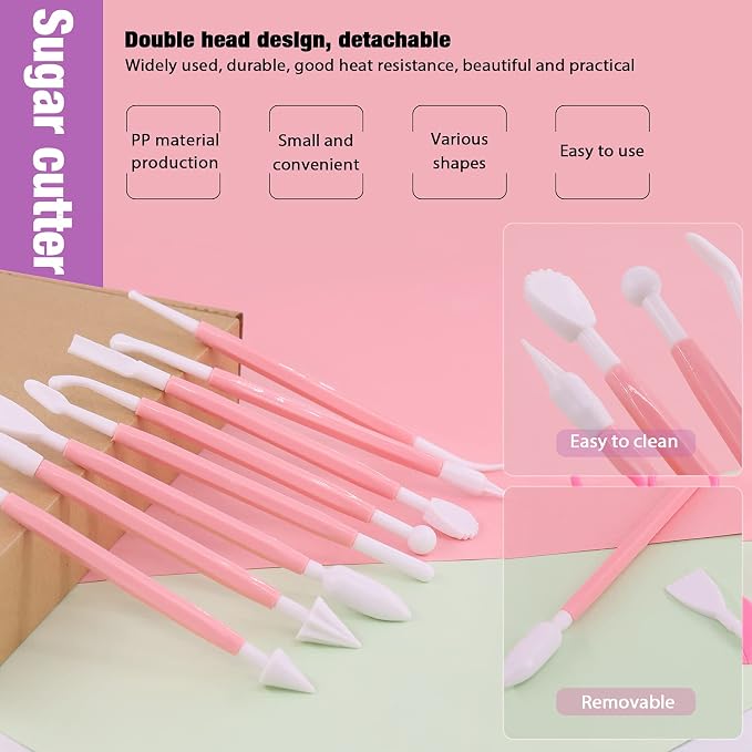 Swpeet 36Pcs Rose Gold Clay Extruder Gun Fondant Sugar Paste Extruder Clay Cake Sculpture Gun, Ball Stylus Dotting Tool with Plastic Scraper, Cake Decorating Supplies Modeling Tool