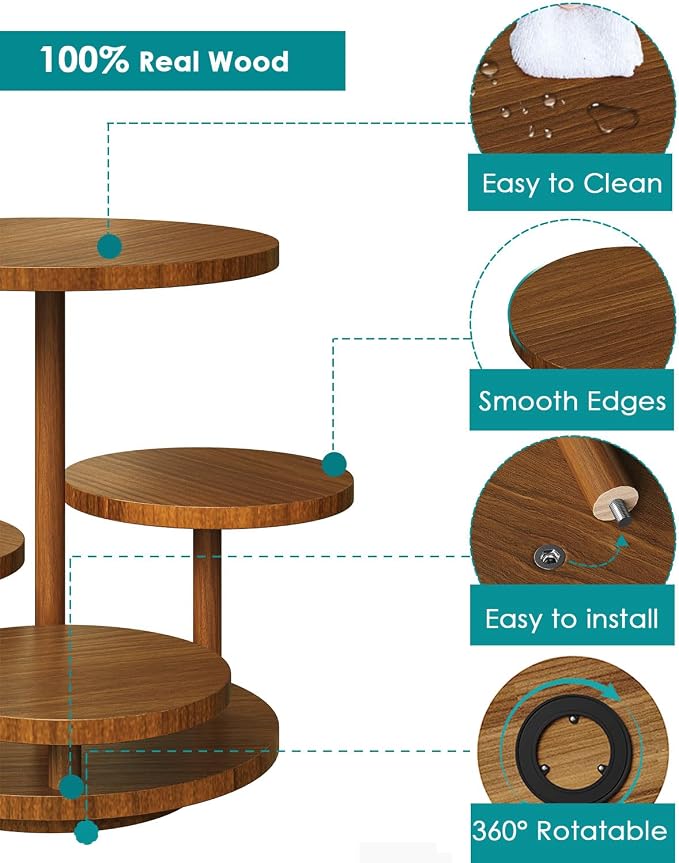 SANYOUNG 4 Tier Round Cupcake Tower Stand for 50 Cupcakes, Rotatable Wooden Cake Stands with Tiered Tray, Cookie Dessert Display Stand for Wedding Birthday Baby Shower Tea Party, Rustic