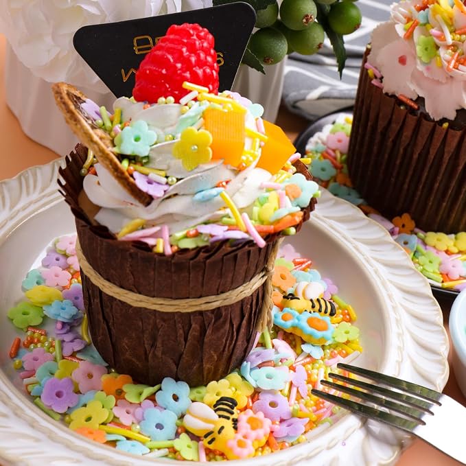 Easter Sprinkles Edible, Pastel Flower Sprinkles for Cake Decorating, Edible Flower and Bee Sugar Mix, Perfect for Cake Decorations, Baking, Ice Cream, Cookies, Cupcake Topping
