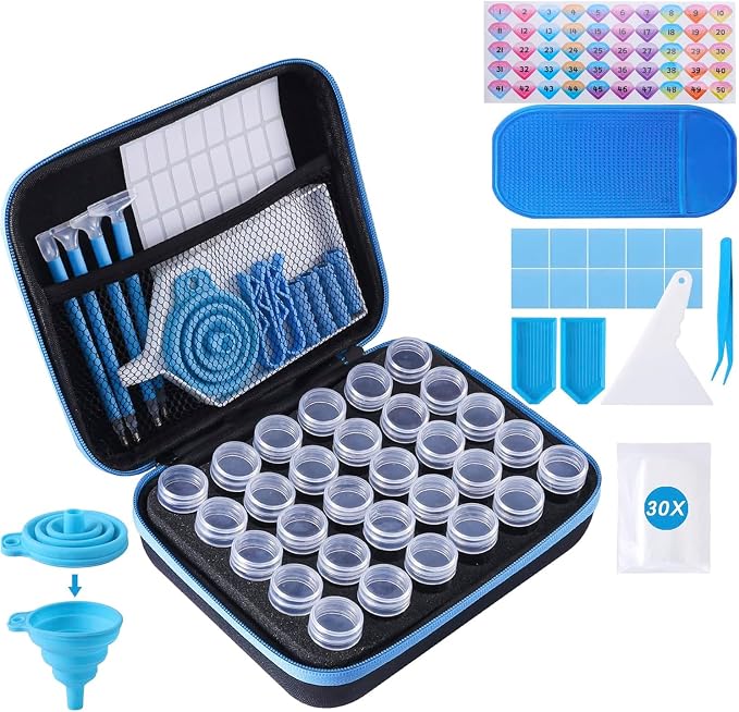 LYMUSUMI 30 Slots Diamond Art Storage Containers for Adults Portable Bead Storage Boxes for Diamond Painting Accessories and Tools（Blue）