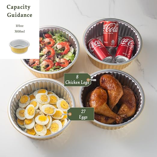 101oz Deep Round Aluminum Foil Pans with Lids, 5 Pack | 10 Inch Round, 3 Inch Deep, Heavy Duty Foil, Ideal for Baking, Meal Prep and Food Storage