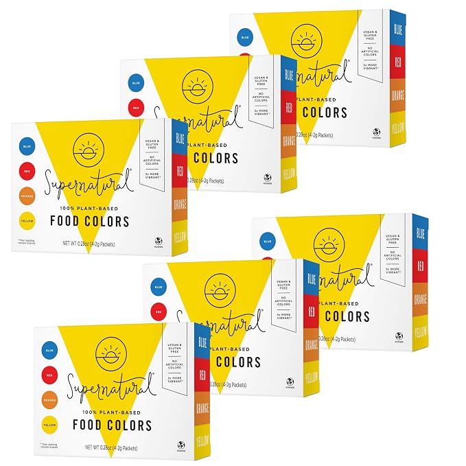 Supernatural 100% Plant-Based Food Colors, 3x More Vibrant, No Artificial Colors, Vegan, Kosher, Gluten Free, 8 Grams, 0.28 Ounce (Pack of 6)