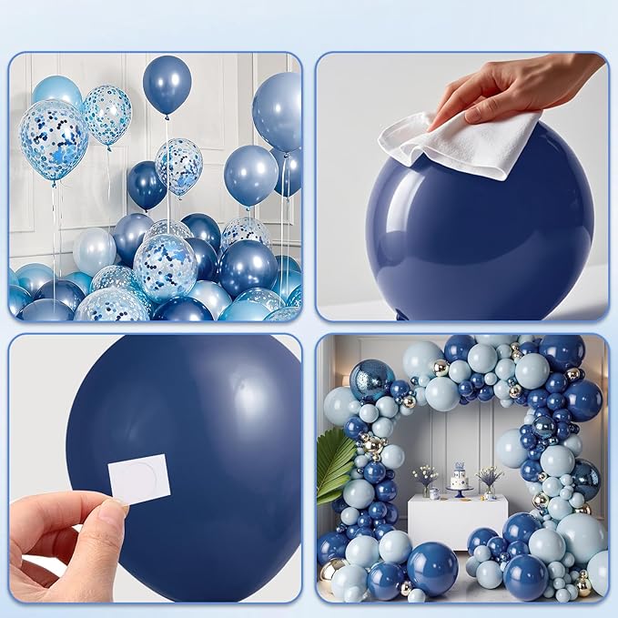 Blue Balloon Arch Kit Garland, Chrome Blue Light Navy Blue Confetti Balloons for Birthday Baby Shower 2026 Graduation Bridal Shower Wedding Anniversary Party Decorations