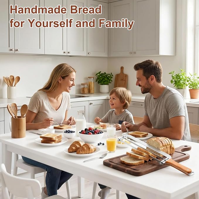SINYWAY SINWAY 16IN Adjustable Bread Knife, Upgraded Stainless Steel Bread Slicer with Precision Thickness Guide for Sourdough Baguettes Bagels, Homemade Bread Cutter, Ideal Baker Gift