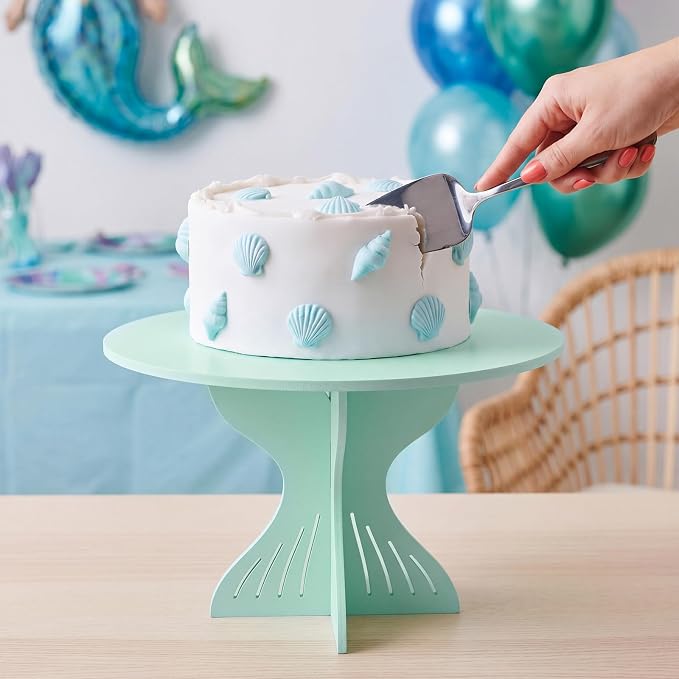 Lallisa 12" Mermaid Cake Stand Blue 3D Ocean-themed Party Decorations with Mermaid Tail Base PVC Dessert Holder Centerpieces for Ocean-themed Party Birthday Baby Shower Supplies
