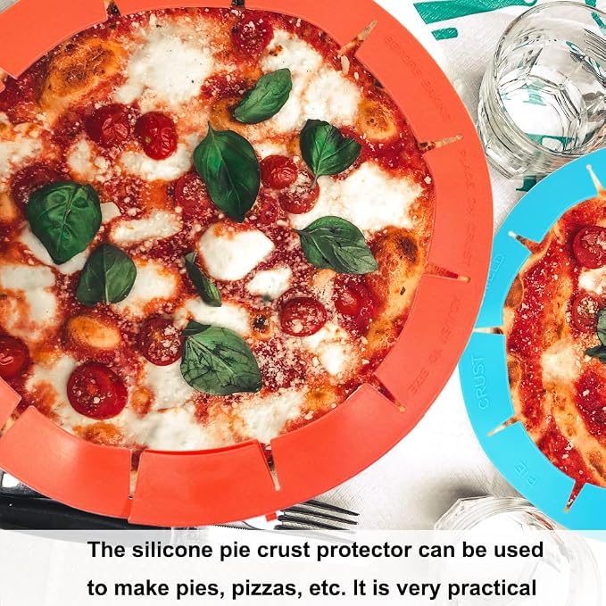 Adjustable Silicone Pie Crust Shield Protectors - BPA-free Kitchen Tool for Baking Pizza, Fits 8-11.5 Inches (Red-2pcs)
