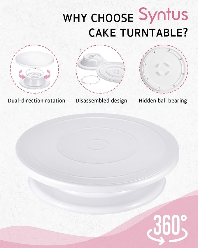Syntus 65 PCs Cake Decorating Kit with Cake Stand Turntable, Cake Baking Supplies 30+1 Piping Bags, 24 Piping Tips, Offset & Straight Spatulas, 3 Scrapers, Leveler, 2 Couplers & 1 Tips Brush