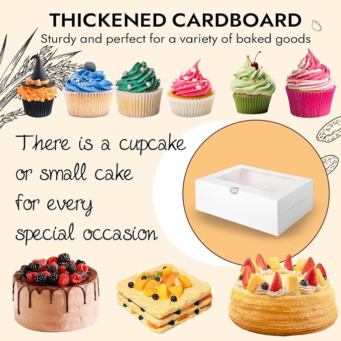 JCD 9 Holes Fit 8 Cupcakes and 1 Mini Cake Box Combo,8 sets of Cake Boxes, Pastry Sweets Bento Box, Cupcake Combo Box with Stickers(1+8/8pcs)
