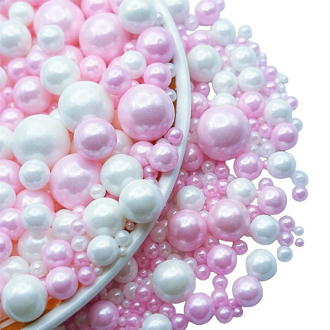 SE Si&Moos Pink and White Pearl Sprinkles for Cake Decorating Valentines Sprinkles White Edible Pearl Cake Decorations Pink Sprinkles for Cake, Baby Shower Valentine Party Holiday Christmas Supplies 3.5 OZ