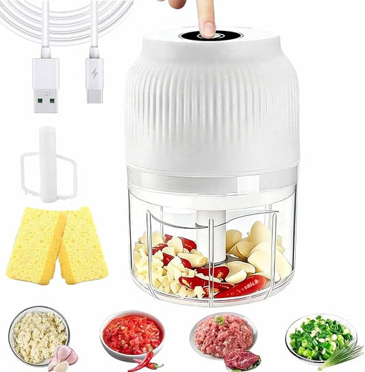 Household Electric Garlic Crusher, 400ml Mini Electric Food Chopper, Portable Mini Food Processor with 6 Blades, Wireless Electric Garlic Chopper for Ginger, Chili, Fruit, Meat, etc (6 Blades White)