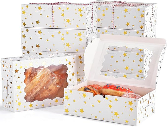 12Pcs 9"x6"x3" Christmas Cookie Boxes with Window, White Bakery Boxes for Cookie, Treat Boxes Pastry Boxes for Gift Giving, Chocolate Covered Strawberries, Dessert, Donut, Cupcakes Muffins