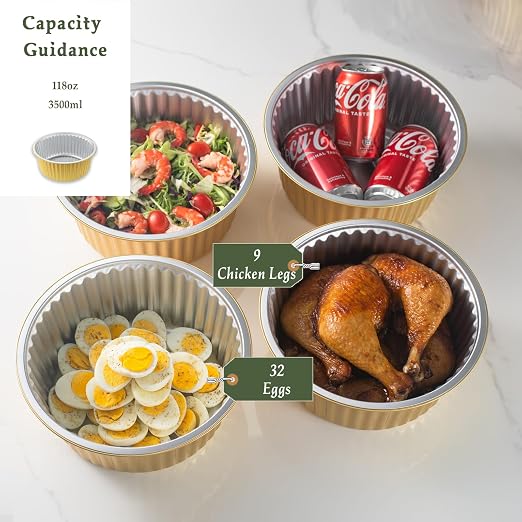 118oz Deep Round Aluminum Foil Pans with Lids, 5 Pack | 10 Inch Round, 4 Inch Deep, Heavy Duty Foil, Ideal for Baking, Meal Prep and Food Storage