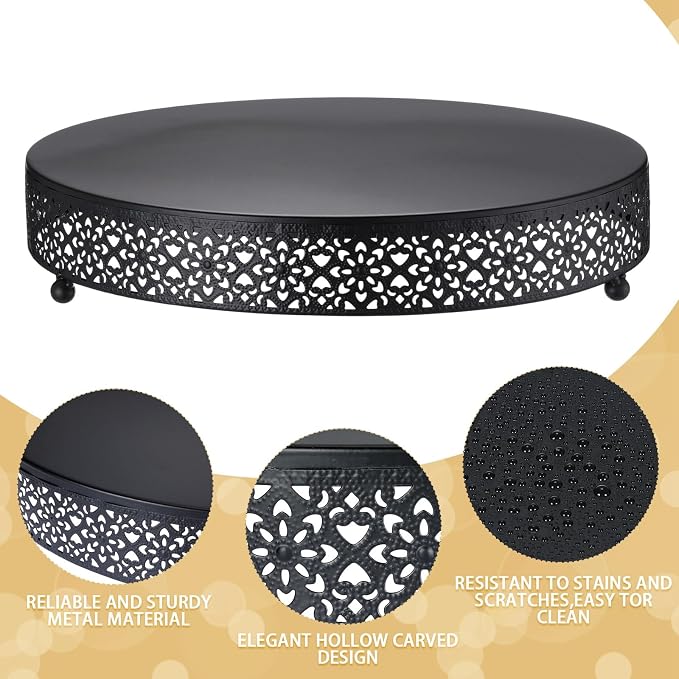 Wenqik Cake Stand 14 Inch Round Metal Cupcake Dessert Wedding Cake Stand Cookies Display Holder Fruit Serving Tray for Table Wedding Birthday Anniversary Party(Black)