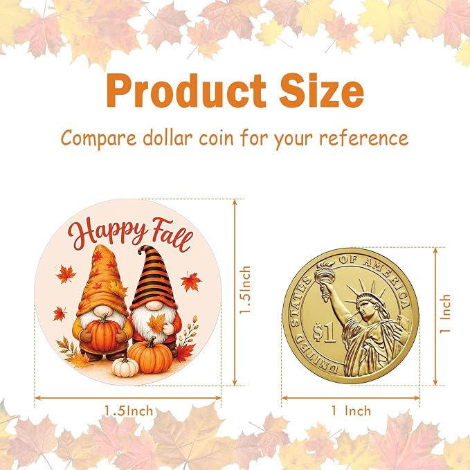 Louise Maelys 500 Pcs Happy Fall Stickers 1.5Inch Autumn Sticker Roll | Gift Wrapping, Thanksgiving Decor, Envelope Seals, Cards, DIY Crafts，Waterproof,Easy to Peel and Stick