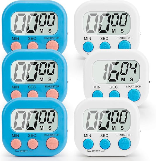 Digital Kitchen Timer, 6 Pcs Classroom Timers for Kids Teacher, Magnetic Countdown Minute Simple Timer for Cooking Study Exercise Game Baking Reading Gym Meeting Work Task Classroom (Blue/White)