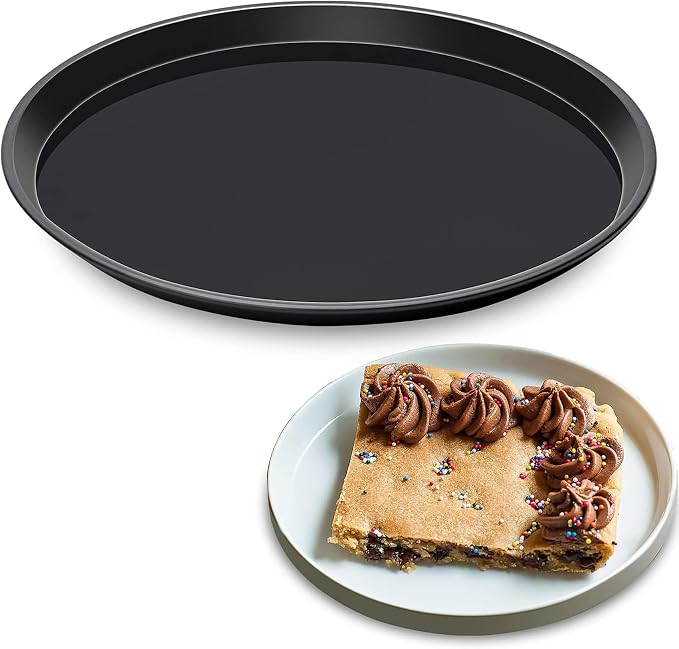 Yomvzake Large Cake Pan, 12 Inch Round Cake Pan Giant Shollow Pan Round Cookie Sheet Black Carbon Steel Tray Pan for Christmas Baking