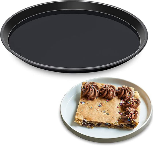 Yomvzake Large Cake Pan, 12 Inch Round Cake Pan Giant Shollow Pan Round Cookie Sheet Black Carbon Steel Tray Pan for Christmas Baking