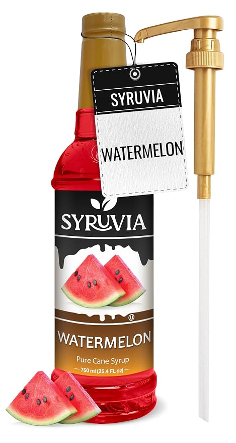 Syruvia Watermelon Syrup, Flavored Syrup for Cocktails, Fruit Drinks, Lemonades, and Desserts – 25.4 fl oz - with Pump