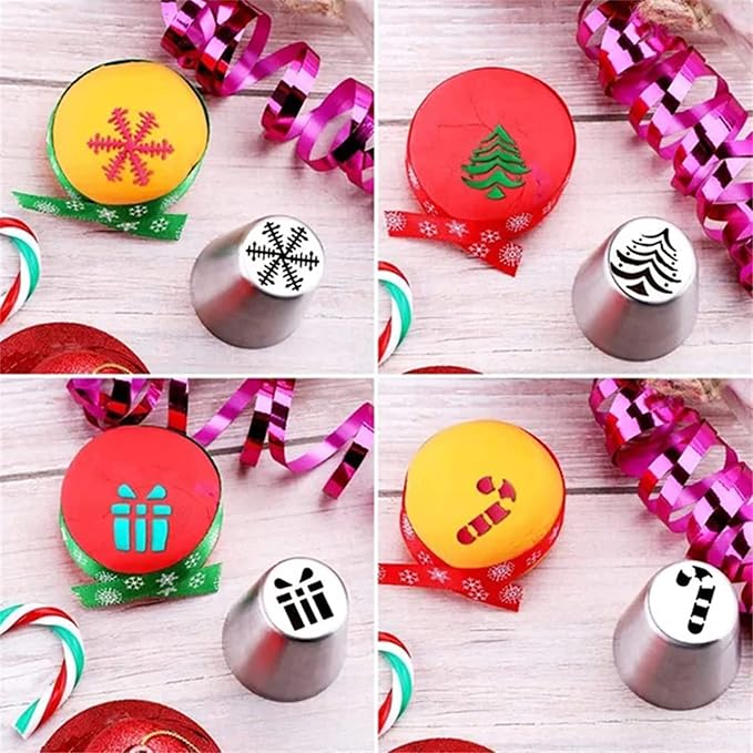 Christmas Russian Piping Tips, Hsxxf 15PCS Christmas Flower Frosting Tips Nozzles Stainless Steel Piping Tips Set Snowman Snowflake Christmas Tree Santa Claus Pattern for Christmas Decorating