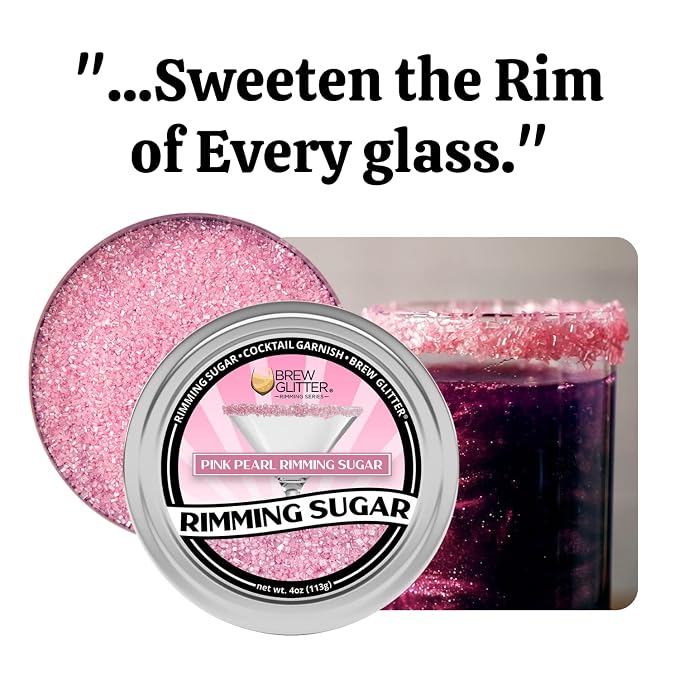 Brew Glitter - Rimming Sugar (4oz, 1x Bar Tin) Cocktail Garnish for Mixed Drinks & Refreshments (Pink, 1lb)