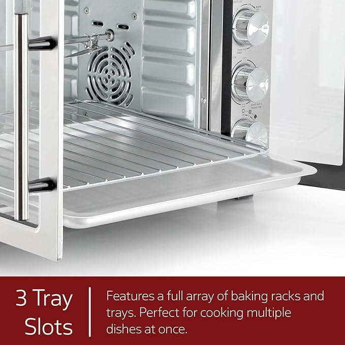 47.6 Quart French Door Countertop Convection Oven with Rotisserie, Stainless Steel Toaster Oven with Timer, Bake Tray, and Accessories