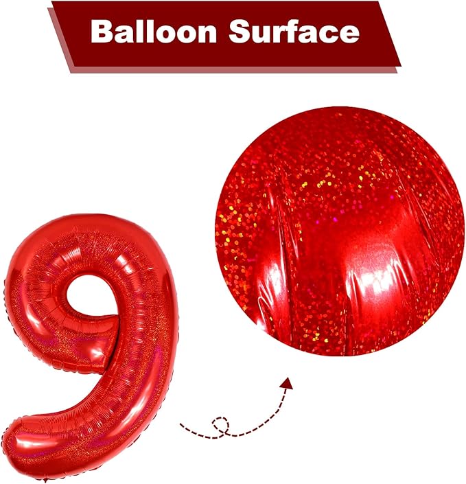 Laser Red 7 Balloon, Number Balloons 40 Inch, 7th Birthday Decorations for Girls Kids, Party Decoration for Women, Number 7 Balloon