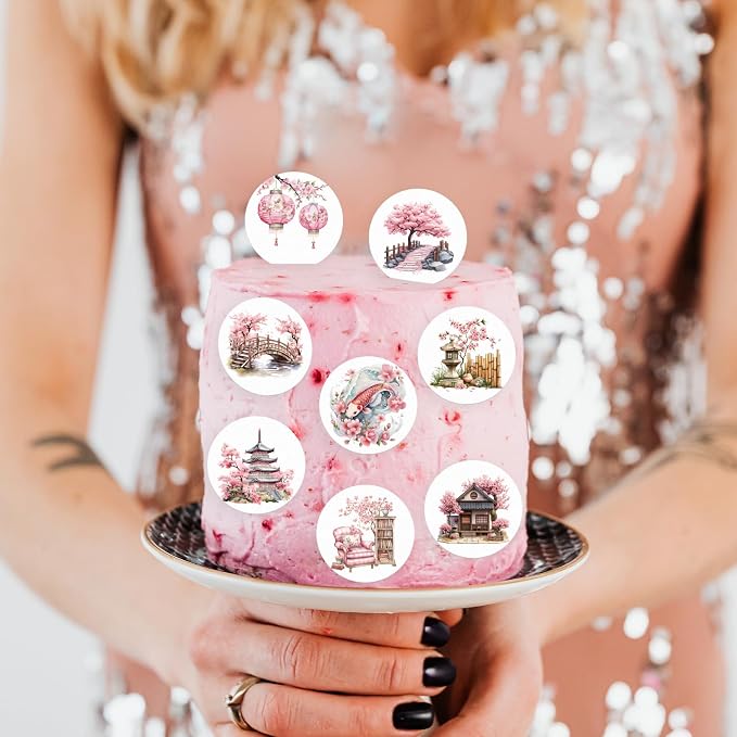 36PCS Edible Cherry Blossoms Cupcake Toppers Japanese Edible Cherry Flowers Bouquet Cake Picks Wafer Paper Cherry Cupcake Decors for Cherry Theme Party Cake Supplies (Cherry Blossoms Scene)