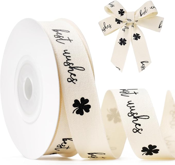 Best Wishes Printed Ribbon 5/8 Inch x 10 Yards Cotton Ribbon for Gift Packaging, Party Decorations, Anniversary Decoration, Handmade Cards