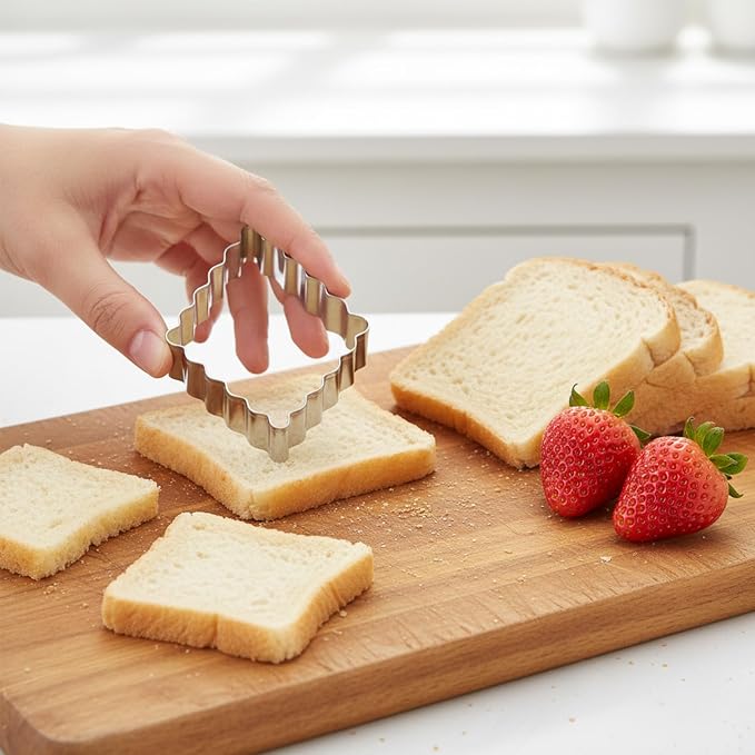 Qianyu 6 Pcs Scalloped Cookie Cutter Set, Stainless Steel Square Rectangle Biscuit Molds with Fluted Jagged Edge Assorted Sizes Geometric Frame Plaque Fondant Cake Fruit Vegetable Shapes Cutter